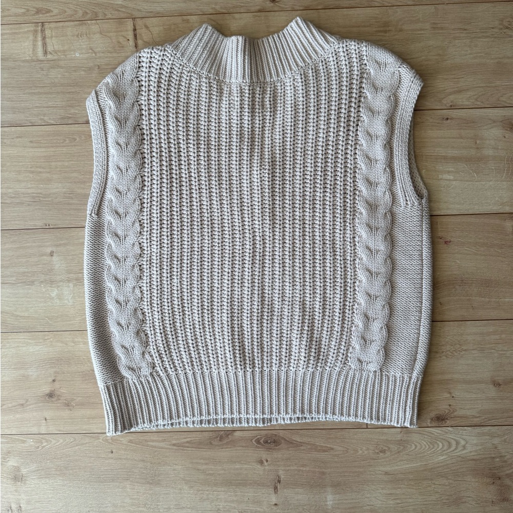 Pistola Kiran Cable Knit Sweater Vest Women’s Small Beige V-Neck Chunky Cotton - Picture 2 of 6